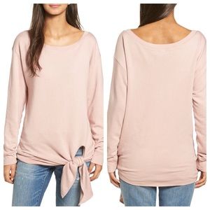 Hinge Tie Front pullover sweatshirt in blush pink